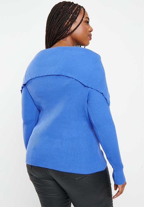 Trendyol - Plus off shoulder knit top - blue
