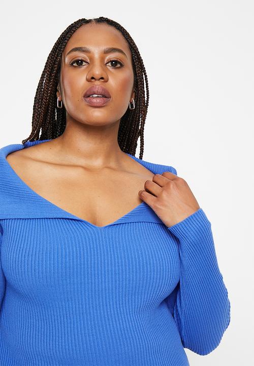 Trendyol - Plus off shoulder knit top - blue