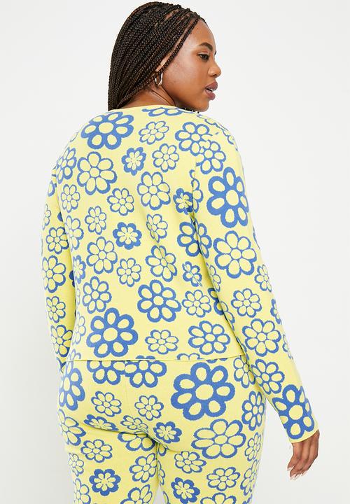Glamorous - Plus floral co-ord top - yellow & blue