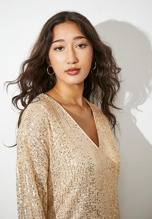 Superbalist - Sequins shift mini dress - matt beige