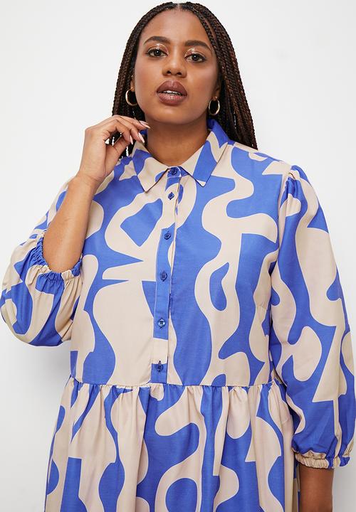 Superbalist - Tiered shirt dress - blue abstract