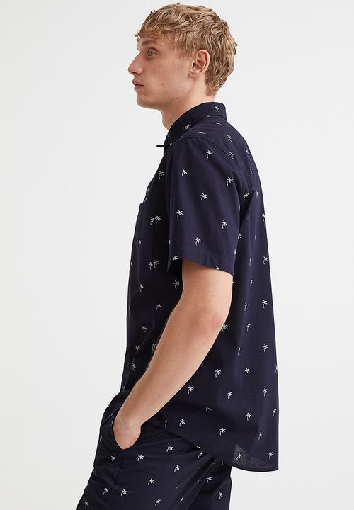H&M - Cotton shirt regular fit - dark blue/palm trees