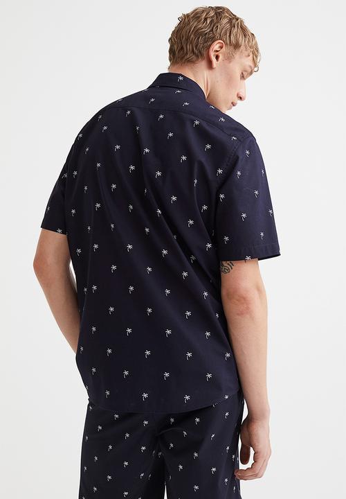H&M - Cotton shirt regular fit - dark blue/palm trees