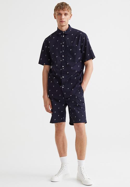 H&M - Cotton shirt regular fit - dark blue/palm trees