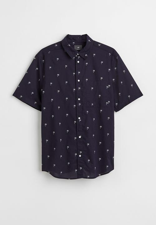 H&M - Cotton shirt regular fit - dark blue/palm trees