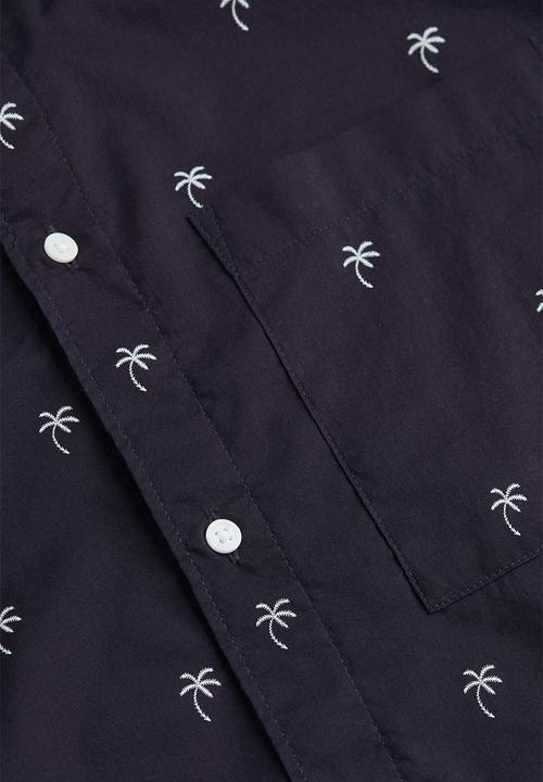 H&M - Cotton shirt regular fit - dark blue/palm trees