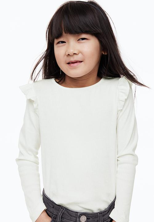 H&M - Flounce-trimmed ribbed top - white