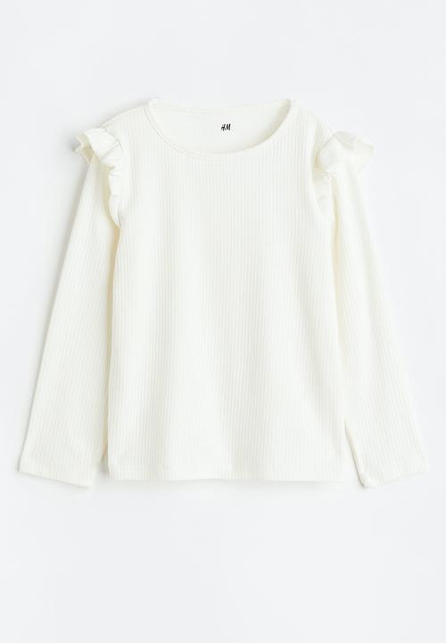 H&M - Flounce-trimmed ribbed top - white