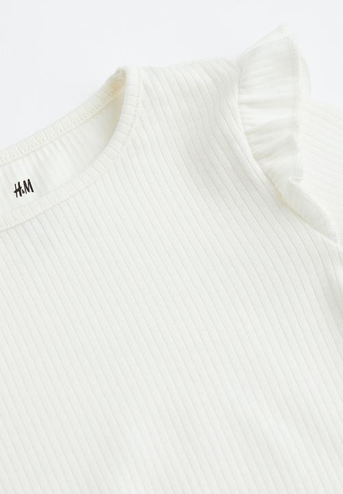 H&M - Flounce-trimmed ribbed top - white