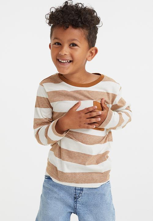 H&M - Pocket-detail jersey top - light brown/striped