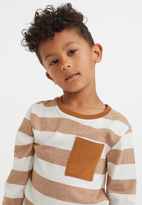 H&M - Pocket-detail jersey top - light brown/striped