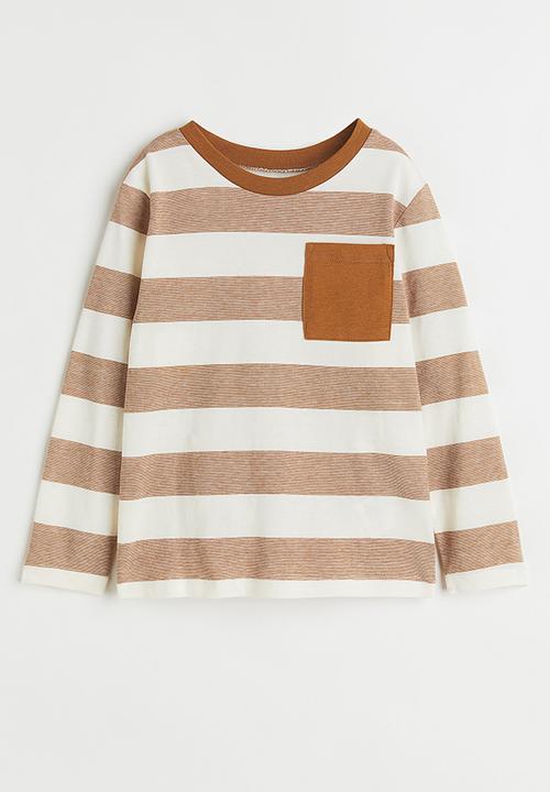 H&M - Pocket-detail jersey top - light brown/striped