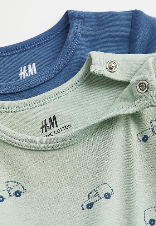 H&M - 2-pack cotton bodysuits - light green/cars