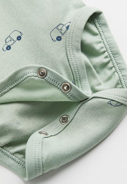 H&M - 2-pack cotton bodysuits - light green/cars