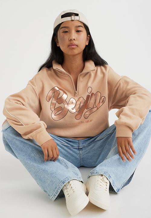 H&M - Oversized zip-top sweatshirt - beige/begin