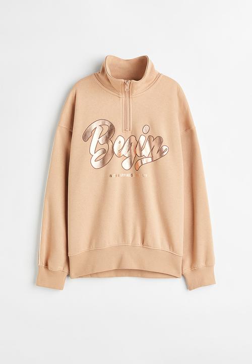 H&M - Oversized zip-top sweatshirt - beige/begin