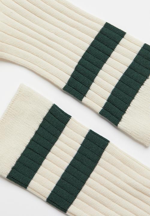 H&M - Ribbed socks - cream/dark green