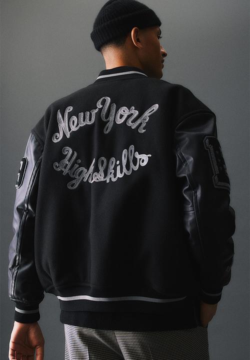 H&M - Wool-blend baseball jacket - black/new york