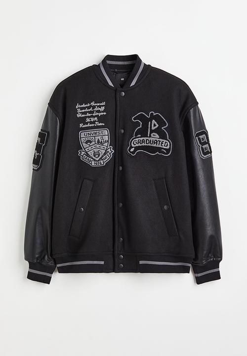 H&M - Wool-blend baseball jacket - black/new york