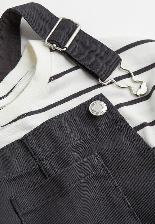 H&M - 2-piece cotton set - dark grey/striped