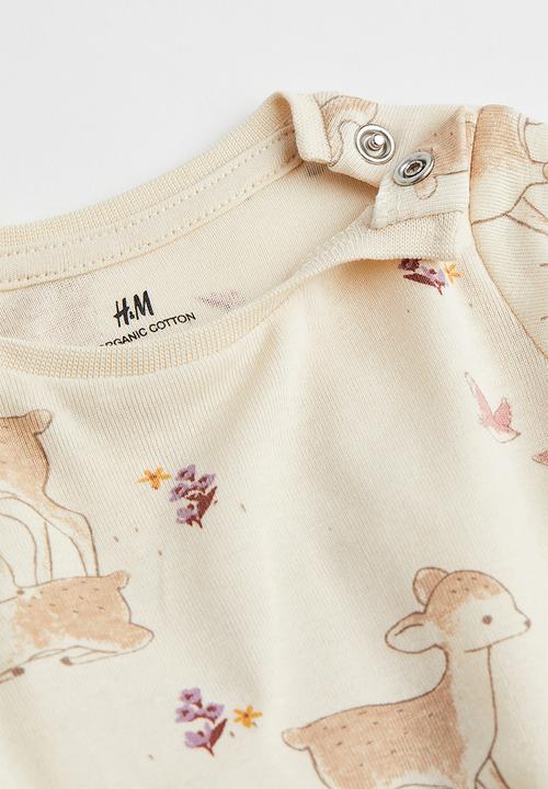H&M - 3-piece cotton set - light beige/deer