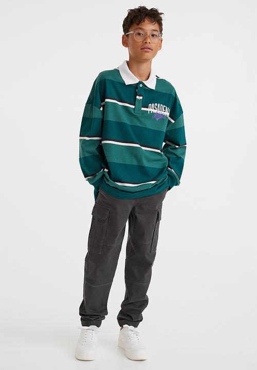 H&M - Printed cotton rugby shirt - dark green/pasadena