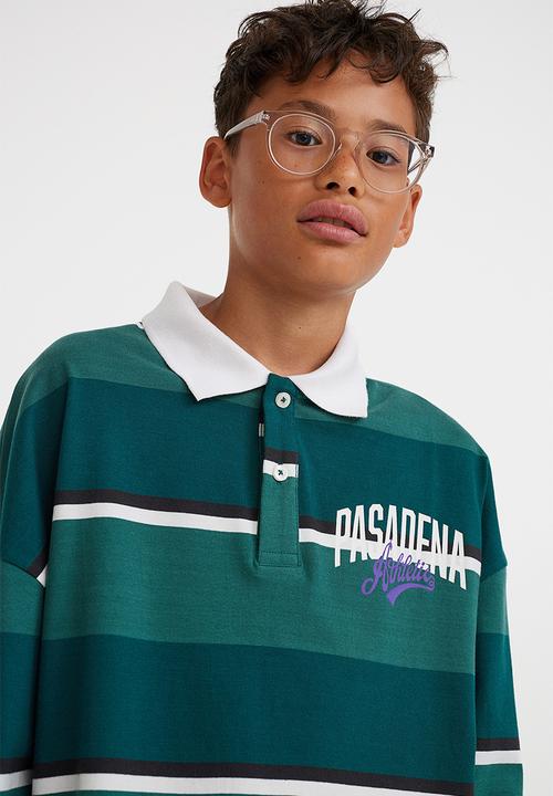 H&M - Printed cotton rugby shirt - dark green/pasadena