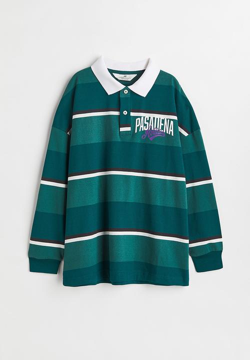 H&M - Printed cotton rugby shirt - dark green/pasadena