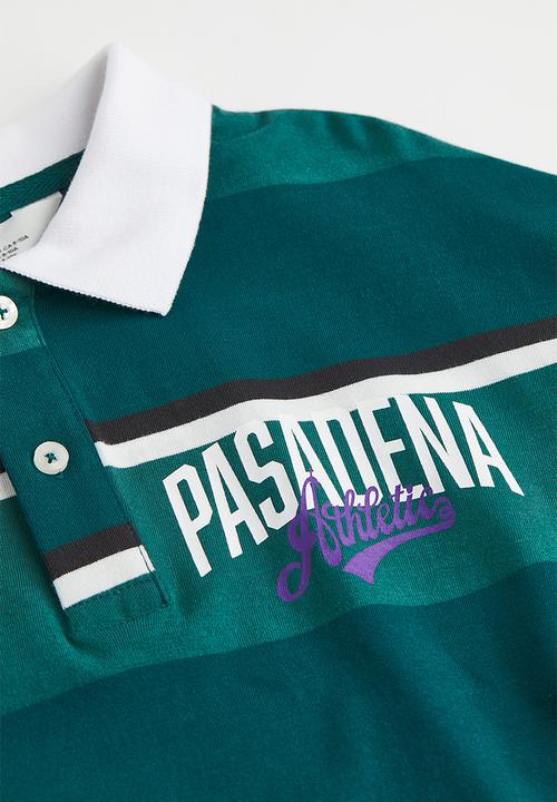 H&M - Printed cotton rugby shirt - dark green/pasadena