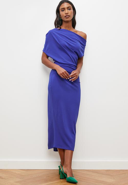 edit - Drape detail midi dress - cobalt