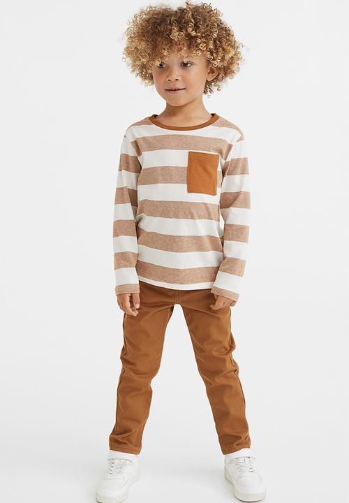 H&M - 2-pack cotton twill trousers - black/light brown