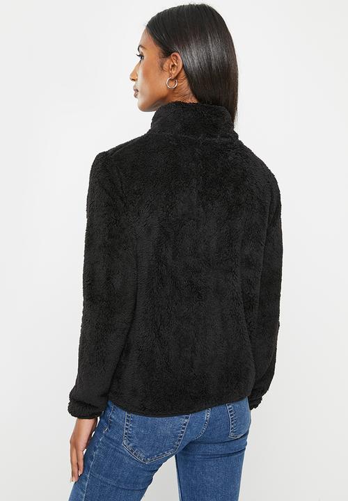 Stella Morgan - Short faux fur zip through jacket - black