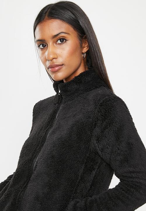 Stella Morgan - Short faux fur zip through jacket - black