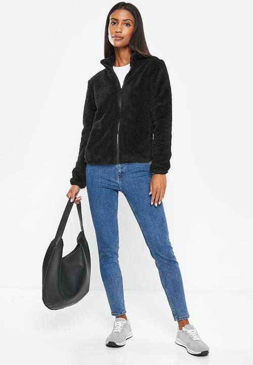 Stella Morgan - Short faux fur zip through jacket - black