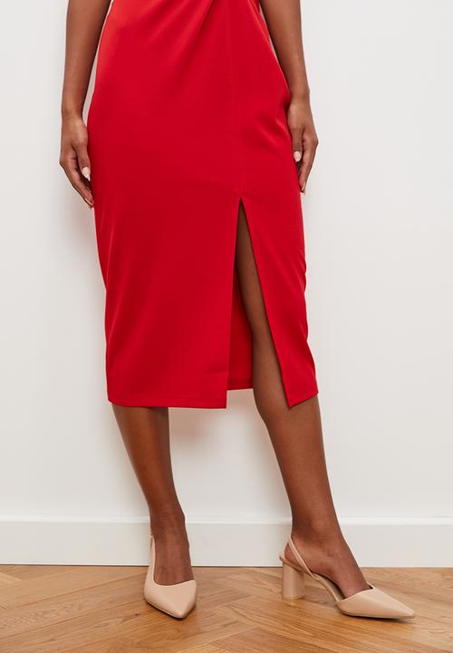 edit - Sleeveless drape detail knit midi dress - samba