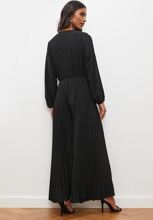 edit - Pleated wrap front jumpsuit - black