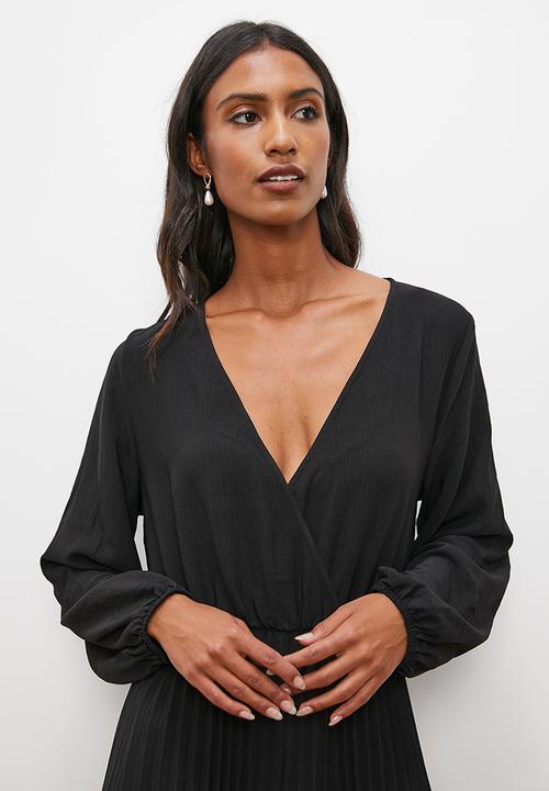 edit - Pleated wrap front jumpsuit - black