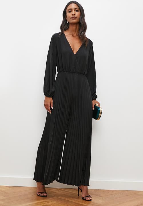 edit - Pleated wrap front jumpsuit - black