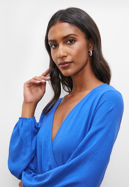 edit - Pleated wrap front jumpsuit - blue