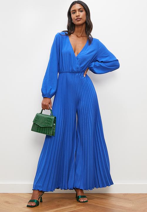 edit - Pleated wrap front jumpsuit - blue
