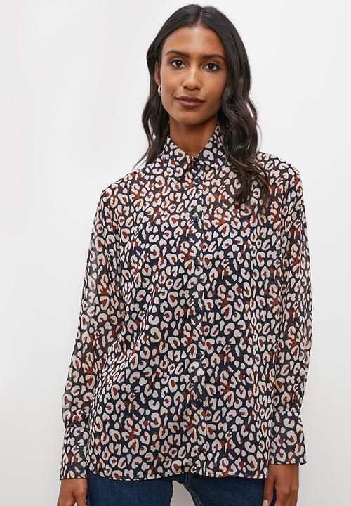 edit - Animal two tone printed sheer shirt - animal spots