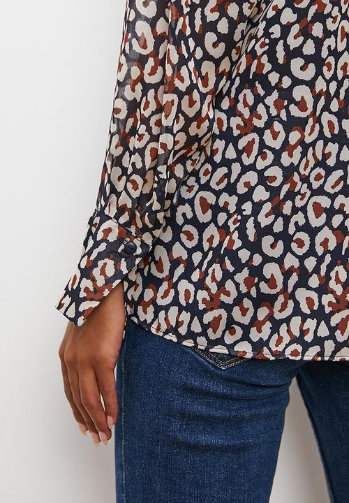 edit - Animal two tone printed sheer shirt - animal spots