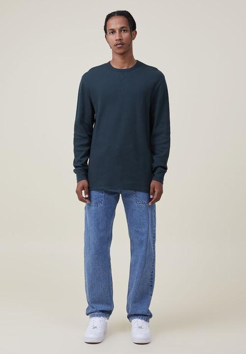 Cotton On - Textured long sleeve tshirt - deep teal waffle 