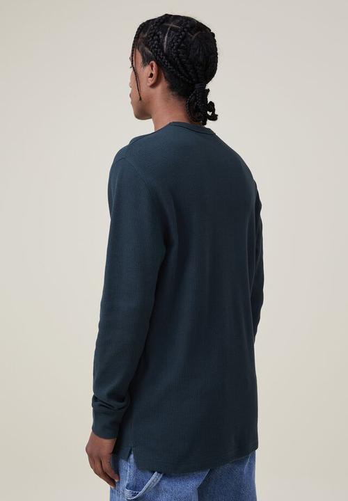 Cotton On - Textured long sleeve tshirt - deep teal waffle 