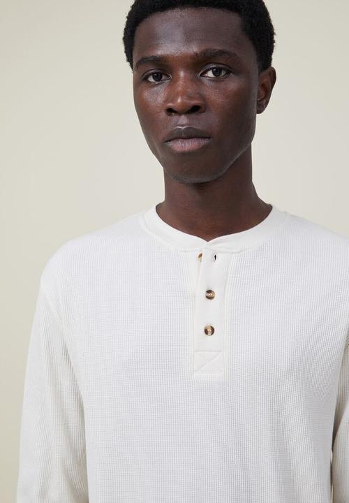 Cotton On - Textured long sleeve tshirt - ecru waffle henley 