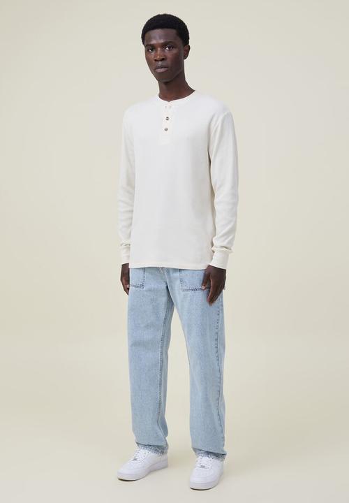 Cotton On - Textured long sleeve tshirt - ecru waffle henley 