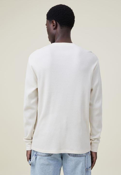 Cotton On - Textured long sleeve tshirt - ecru waffle henley 