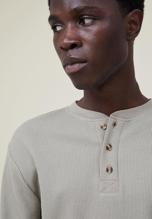 Cotton On - Textured long sleeve tshirt - sage waffle henley 