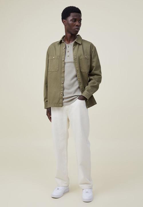 Cotton On - Textured long sleeve tshirt - sage waffle henley 