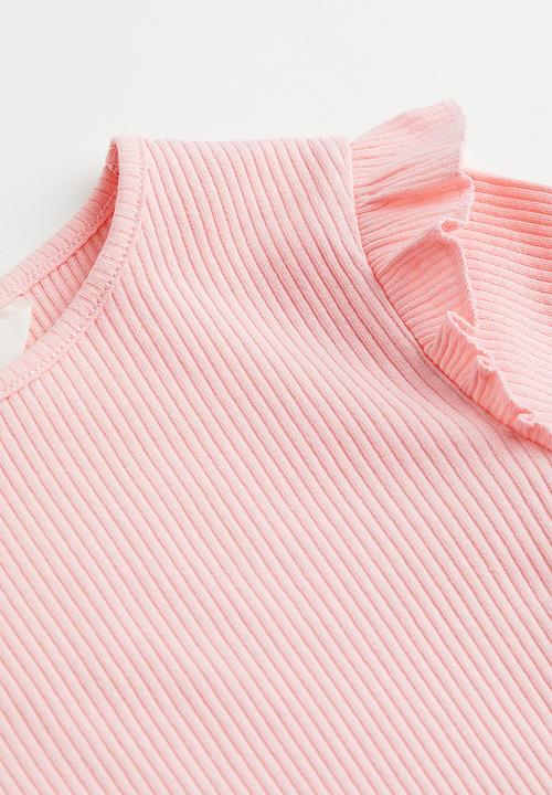 H&M - Flounce-trimmed ribbed top - light pink